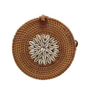Romeo Roma Brown Rattan Woven Seashell Shoulder Bag
